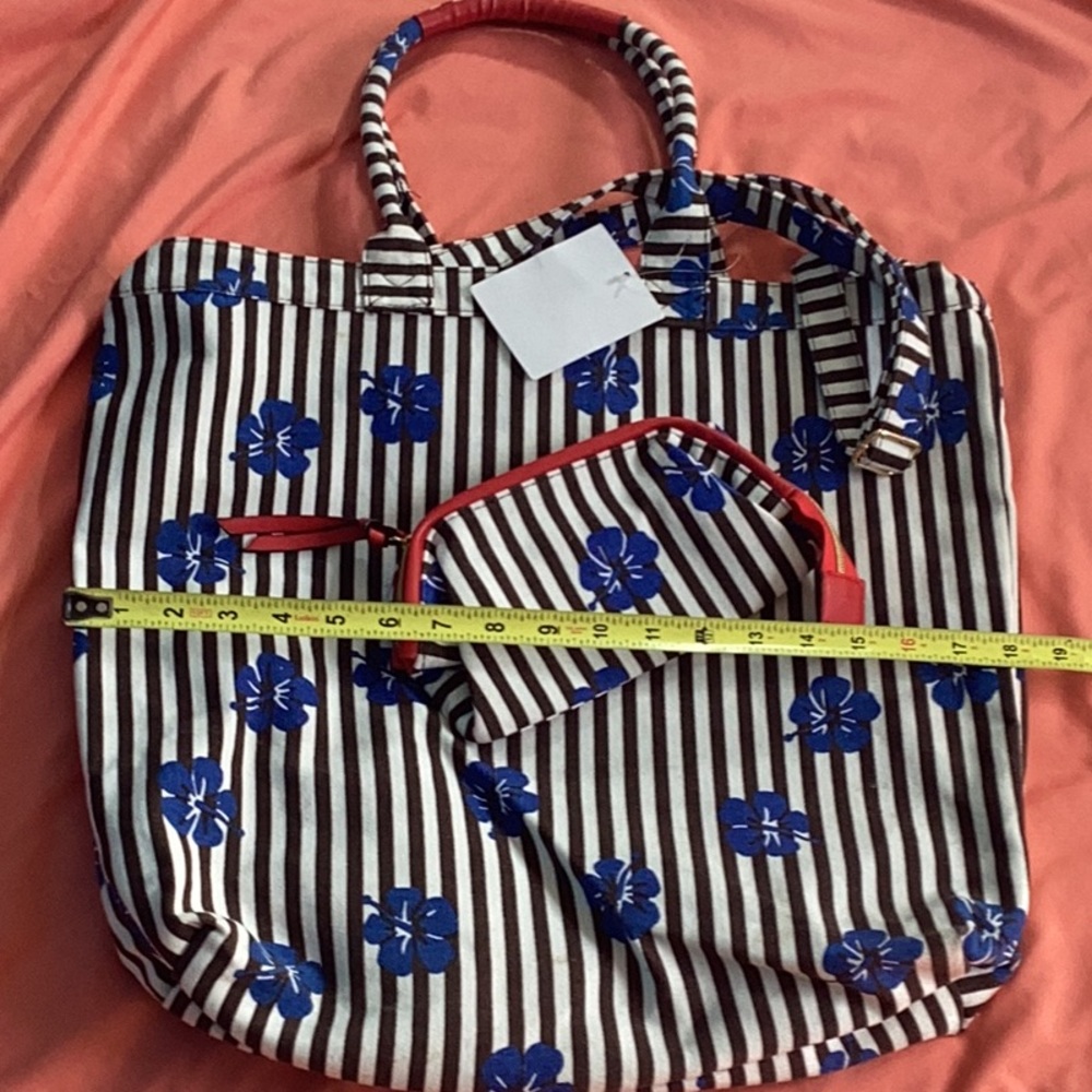 Striped Floral Tote Bag with Pouch - Picture 8 of 8